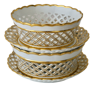 Antique Baskets with Under Plates, 1835, Set of 4