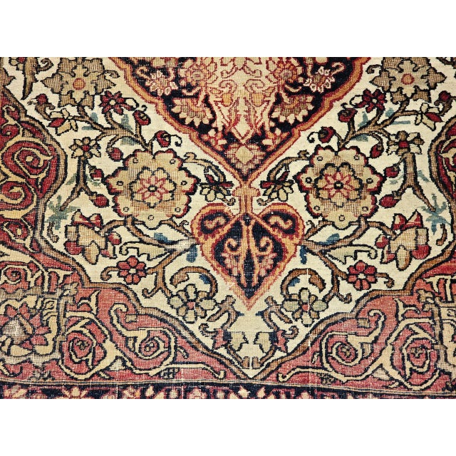 19th Century Persian Kerman Lavar Rug, Hand-Knotted Wool, Floral Design, Burgundy & Ivory, 4x6 For Sale - Image 17 of 18