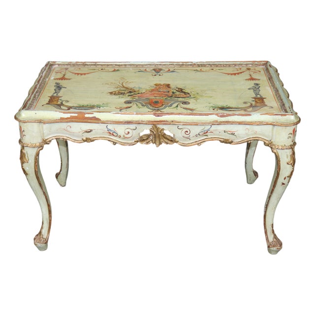 Italian Venetian Distressed Painted Louis XV Style Coffee Table For Sale