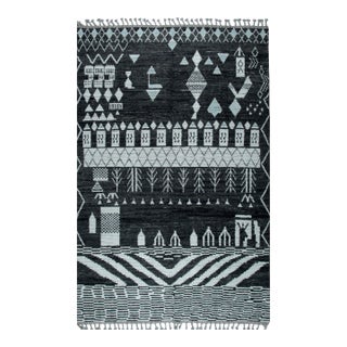 6x9 Bold Tribal Black and Cream Tribal Design Modern Contemporary Berber Carpet Rug For Sale