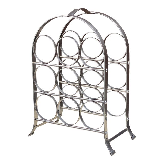 Mid-Century Modern Chrome Nine Bottle Tabletop Wine Rack For Sale