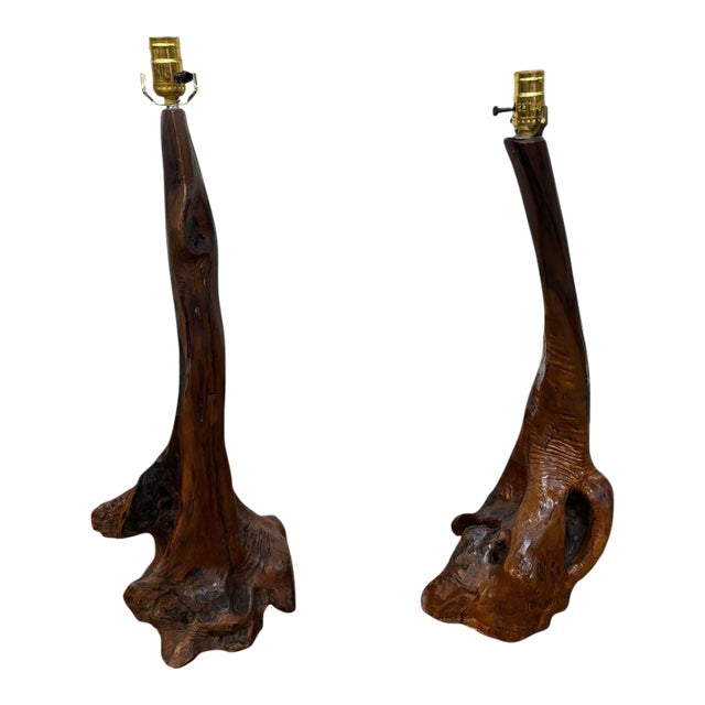 Mid-Century Modern Drift Wood Table Lamps 30” - Set of 2 For Sale