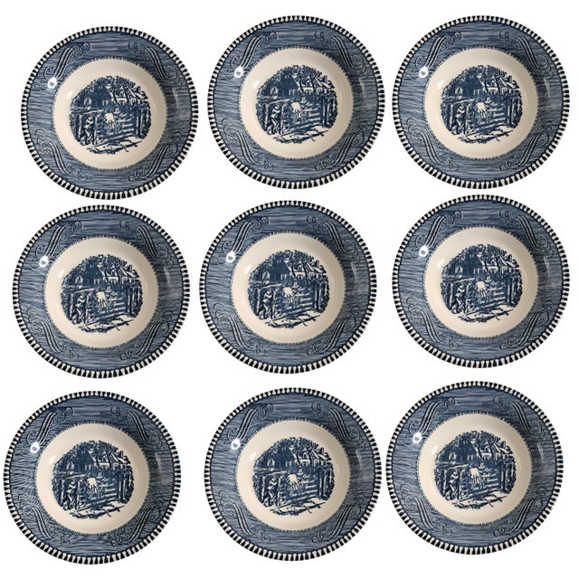 Farmhouse Vintage Currier & Ives Royal “The Old Farm Gate” 5 5/8" Fruit Dessert Bowls - Set of 9 For Sale - Image 3 of 12
