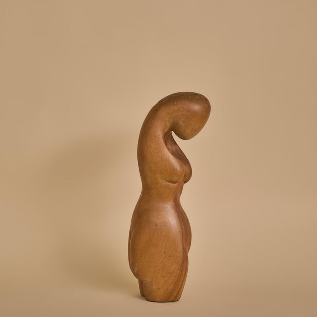 Vintage Female Form Carved Wooden Sculpture For Sale - Image 4 of 10