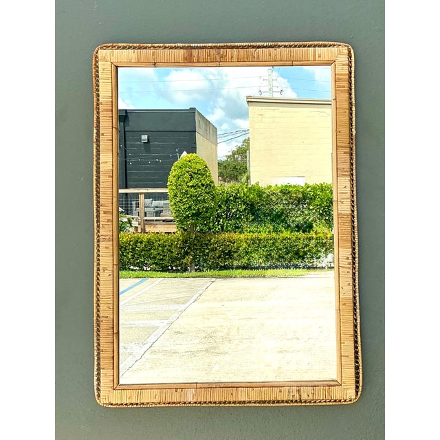 Early 21st Century Vintage Woven Rattan Frame Mirror For Sale - Image 5 of 17