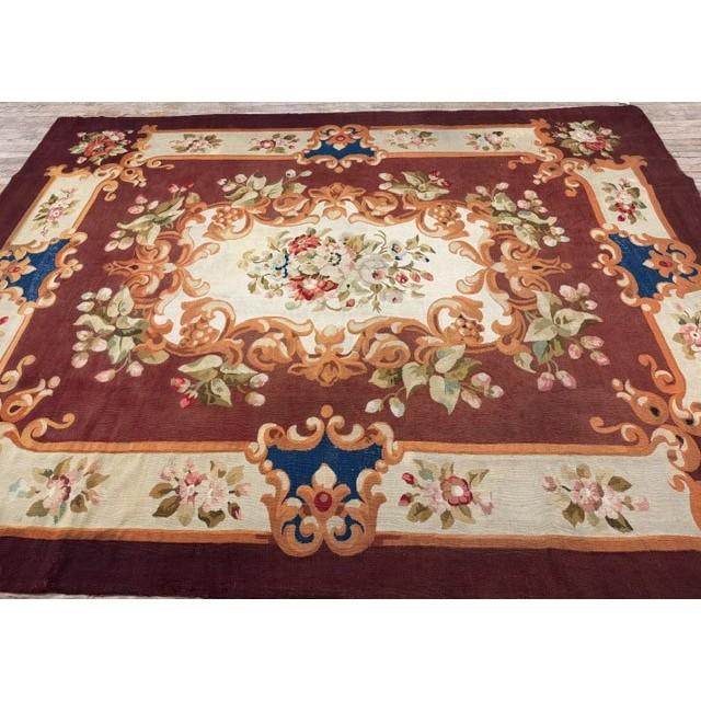 1840s Antique Beige Classic Floral European Aubusson Flatweave Wool Carpet Rug For Sale - Image 4 of 5