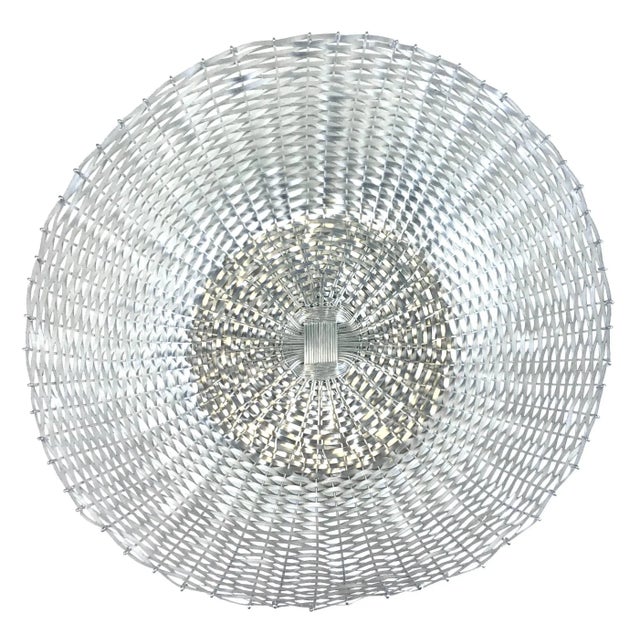 Hollywood Regency Huge Aluminum Woven Basket Fruit Bowl For Sale - Image 3 of 10