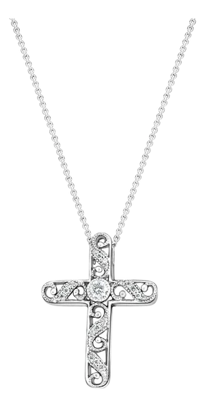 Diamond Cross Necklace .49cttw 14k White Gold