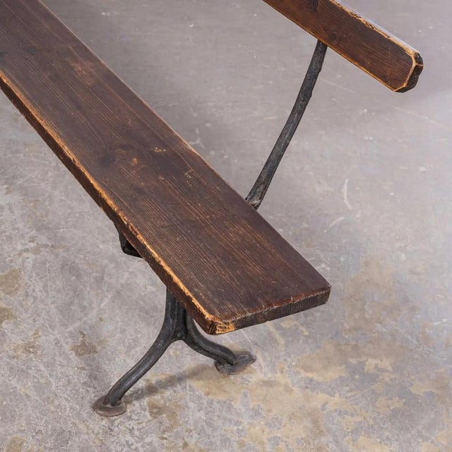 Wood Vintage English Church Bench in Cast Metal, 1940s For Sale - Image 7 of 13
