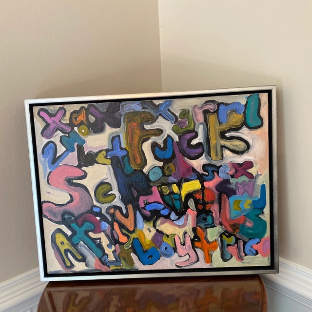 Late 20th Century Abstract Colorful “Word Search” Painting For Sale In Atlanta - Image 6 of 6