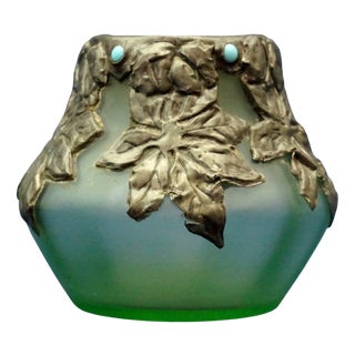 Antique Acid-Etched Opaque Green Glass Vase from Loetz, Austria, 1890s For Sale
