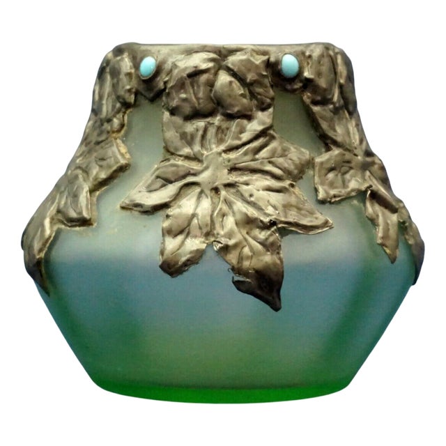 Antique Acid-Etched Opaque Green Glass Vase from Loetz, Austria, 1890s For Sale