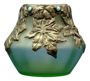 Antique Acid-Etched Opaque Green Glass Vase from Loetz, Austria, 1890s