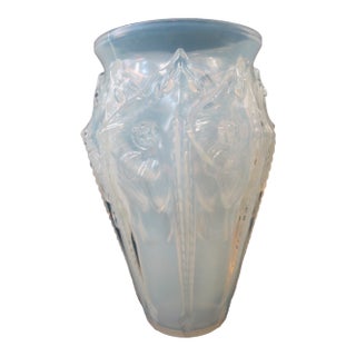 Sabino Paris Manta Raie Ray Sculpted Flower Blue Opalescent Glass Vase For Sale