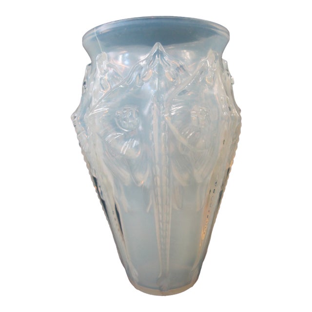 Sabino Paris Manta Raie Ray Sculpted Flower Blue Opalescent Glass Vase For Sale