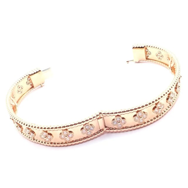2010s Van Cleef & Arpels Perlee Diamond Clover Rose Gold Bangle Bracelet For Sale - Image 5 of 13