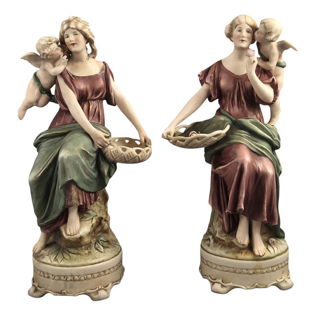 Bohemia Art Nouveau Ceramic Figures by H. Schubert for Royal Dux, 1890s, Set of 2 For Sale