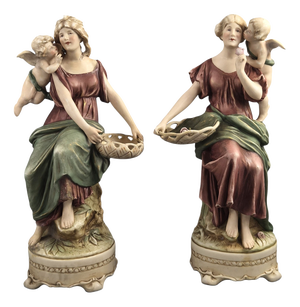 Bohemia Art Nouveau Ceramic Figures by H. Schubert for Royal Dux, 1890s, Set of 2