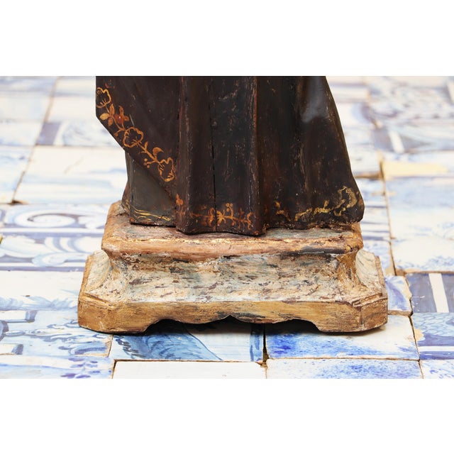 Antique Large Saint Anthony of Padua With Glass Eyes and the Child Jesus, 18th Century, Portuguese For Sale - Image 15 of 18