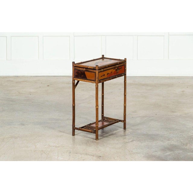 Antique English Bamboo Sewing Side Table, 1910 For Sale - Image 4 of 17