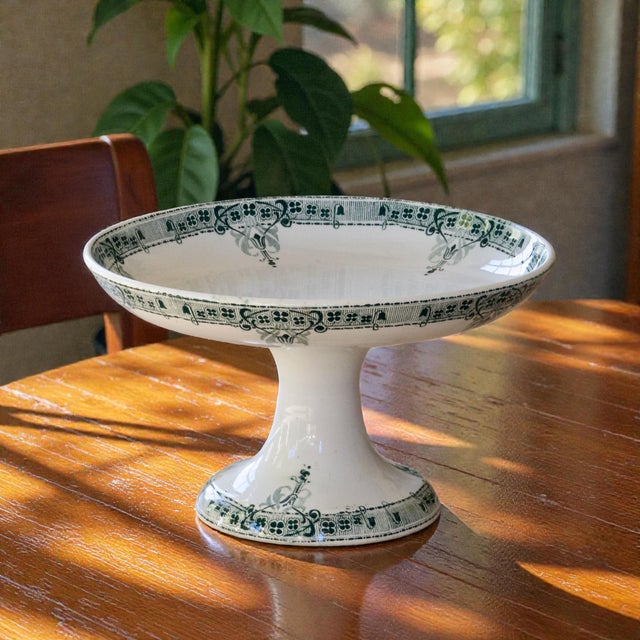 Charming antique ironstone compote dish, signed Sarreguemines Digoin, “Verdun” collection, circa 1885. Features a delicate...