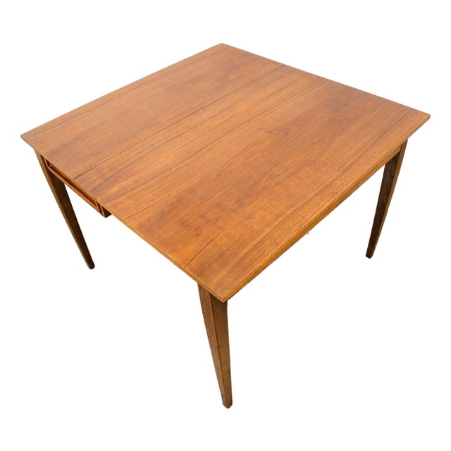 1960s Mid Century Modern Dining Table Walnut Folding Extensol Compact Extension Leaf 4 For Sale