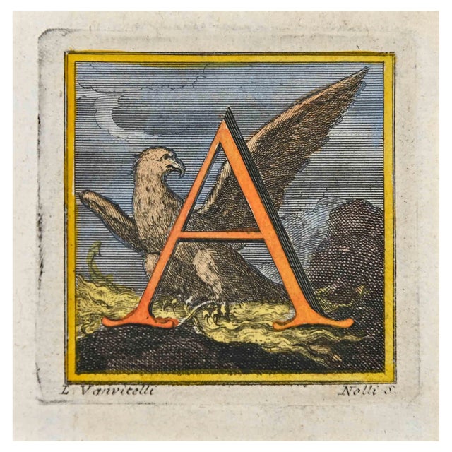 Luigi Vanvitelli, Letter of the Alphabet: A, Etching, 18th Century For Sale