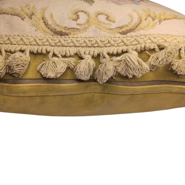 Vintage Petit Point Needlepoint Multicolor Floral Pillow With Feather Insert For Sale - Image 11 of 17