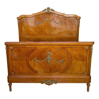 1920s French Neoclassical Burl Maple Full Size Bed Frame For Sale