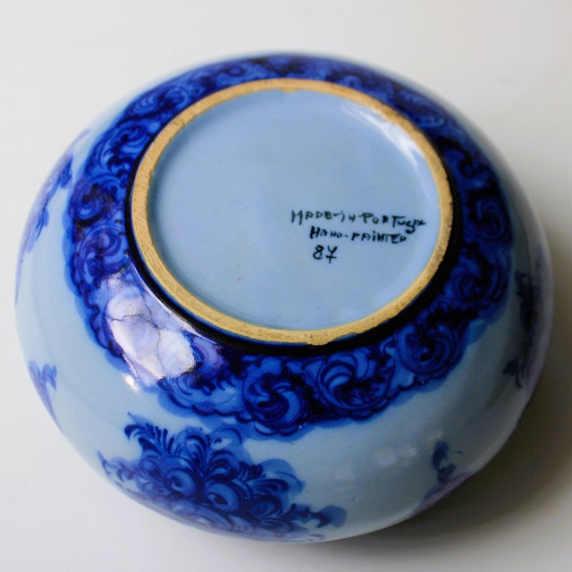Late 20th Century Signed European (Flow Blue) Style Hand Painted Rounded Vase For Sale - Image 5 of 8
