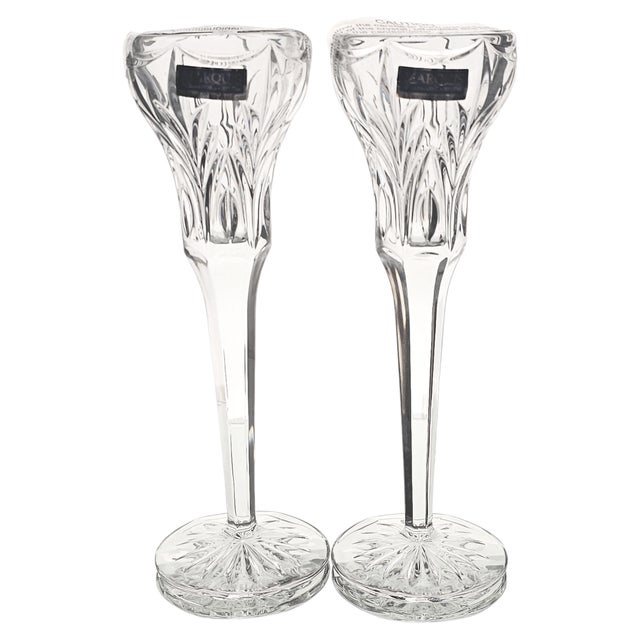 A most illustrious pair, these Waterford Marquis Canterbury crystal candle holders rise 8.5 inches with stately grace,...