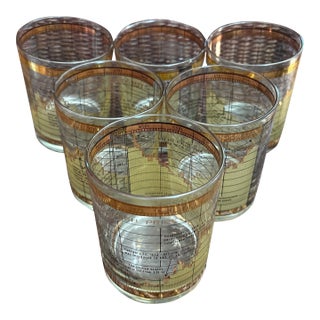 1950's Rare Cera Stock Market Low Ball Glasses -Set of 6 For Sale