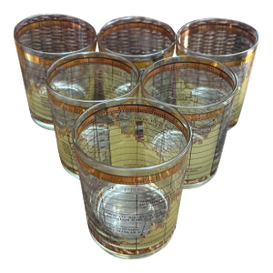 1950's Rare Cera Stock Market Low Ball Glasses -Set of 6