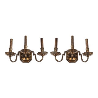 Traditional Cast Brass Triple Arm Sconces - A Pair For Sale