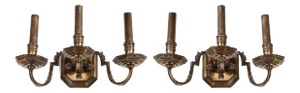 Traditional Cast Brass Triple Arm Sconces - A Pair