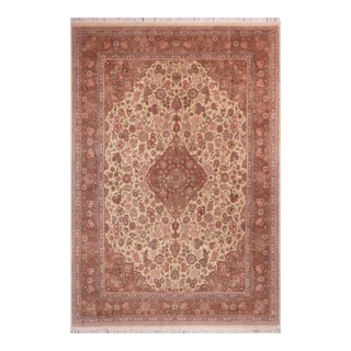 Shabby Chic Kashan Pak-Persian Ivory/Brown Wool Rug - 9'1'' X 12'1'' For Sale
