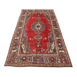 Bakhtiari Rug 6’7” X 10’8” Red Wool Vintage Tribal Hand-Knotted Carpet For Sale
