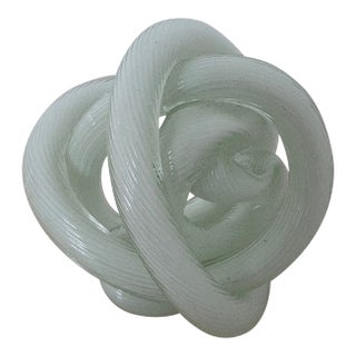 1970s Fluted White Murano Glass Knot Sculpture Paperweight, Italy For Sale