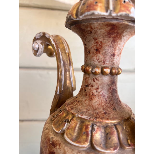 Fine Antique Italian Neoclassical Giltwood & Faux Hand Painted Marble Carved Urn Table Lamp For Sale - Image 9 of 11