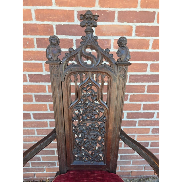 Gothic Great Pair of 19th Century Oak Gothic Revival Tall Armchairs C. 1840 For Sale - Image 3 of 18