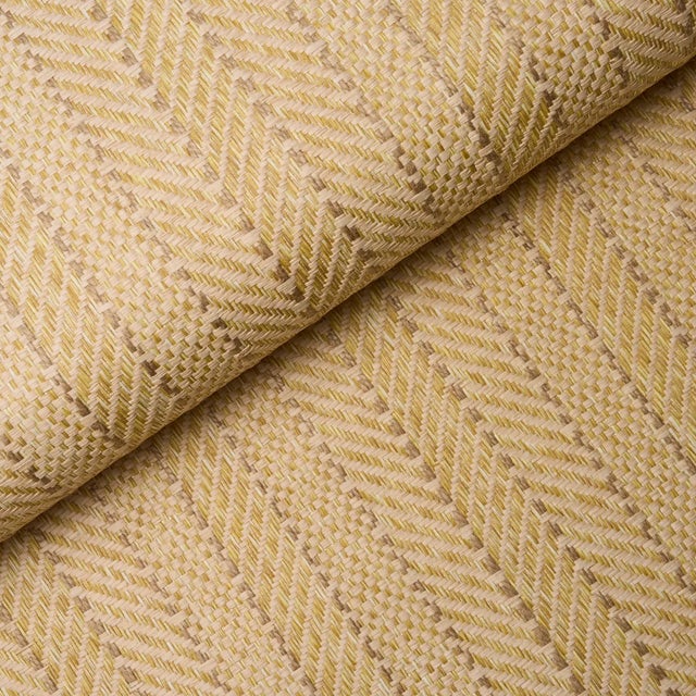 SAMPLE - Schumacher Zig Zag Paperweave Wallpaper In Sesame For Sale