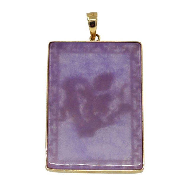Estate 14K gold dragon lavender jade pendant. This vibrant tablet of lavender jade provides a stunning backdrop for the...