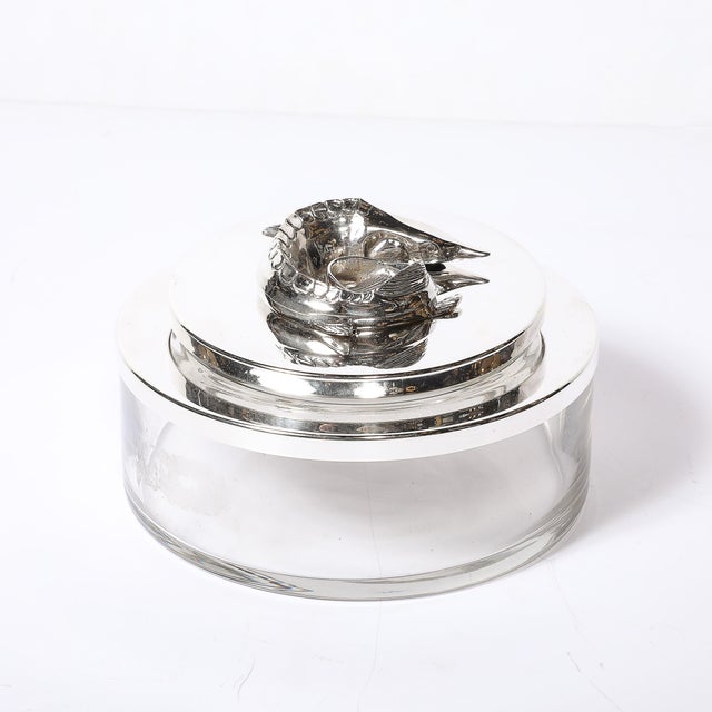 Metal Mid-Century Silver Plate & Glass Caviar Service With Sculptural Sturgeon Handle For Sale - Image 7 of 18