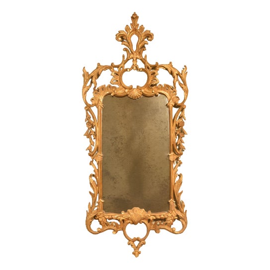 Large Chippendale Style Giltwood Mirror, 1890s For Sale