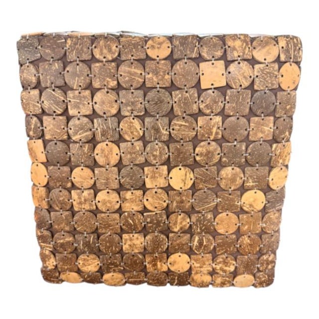 Wood Vintage Rattan & Coconut Shell Stool / Ottoman For Sale - Image 7 of 8