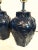 A pair of beautiful vintage plaster palm leaf designed table lamps freshly painted in a dark glossy navy blue color. The...