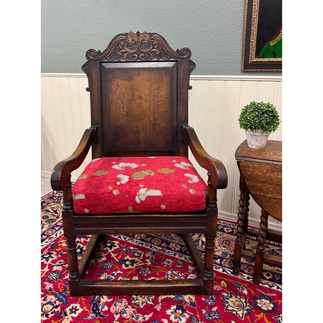 Antique Pair of English Carved Oak Wainscot Highbacked Armchairs C. 1900-1920 For Sale In Dallas - Image 6 of 18
