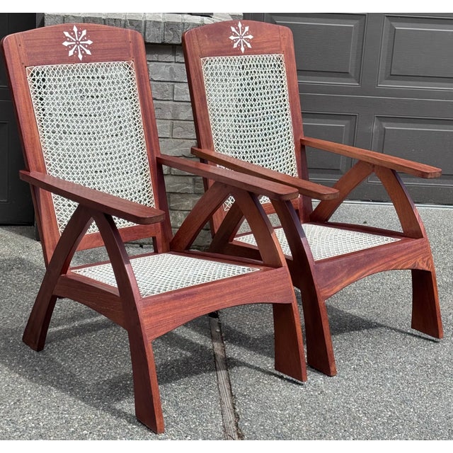 Estate Tropical Plantation/ Swedish Modern Teak Adirondack Chairs - A Pair For Sale - Image 12 of 17