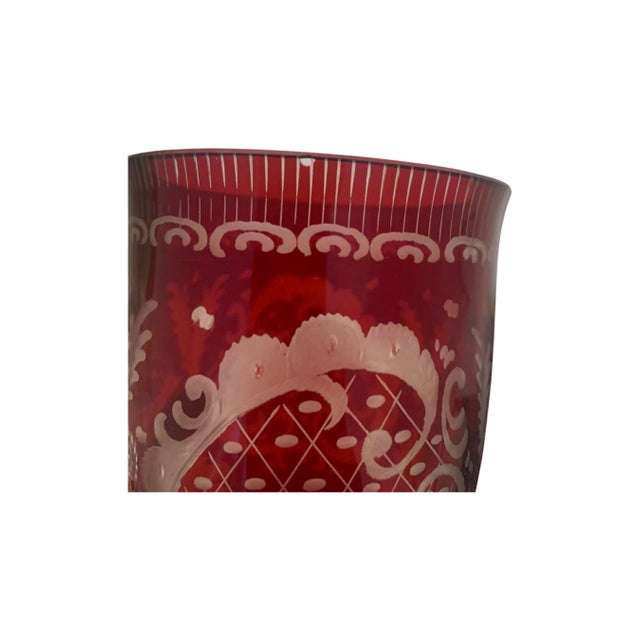 Red Cutout Glass Vase With Deer and Castle Design in Excellent Condition For Sale - Image 9 of 11