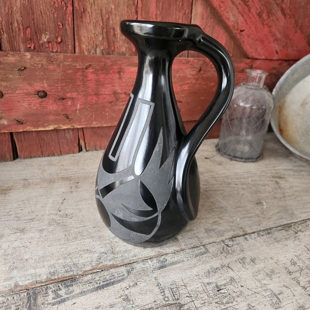 Vintage George & Georgene Garrett Southwest-Style Black Studio Pottery Pitcher For Sale - Image 9 of 11